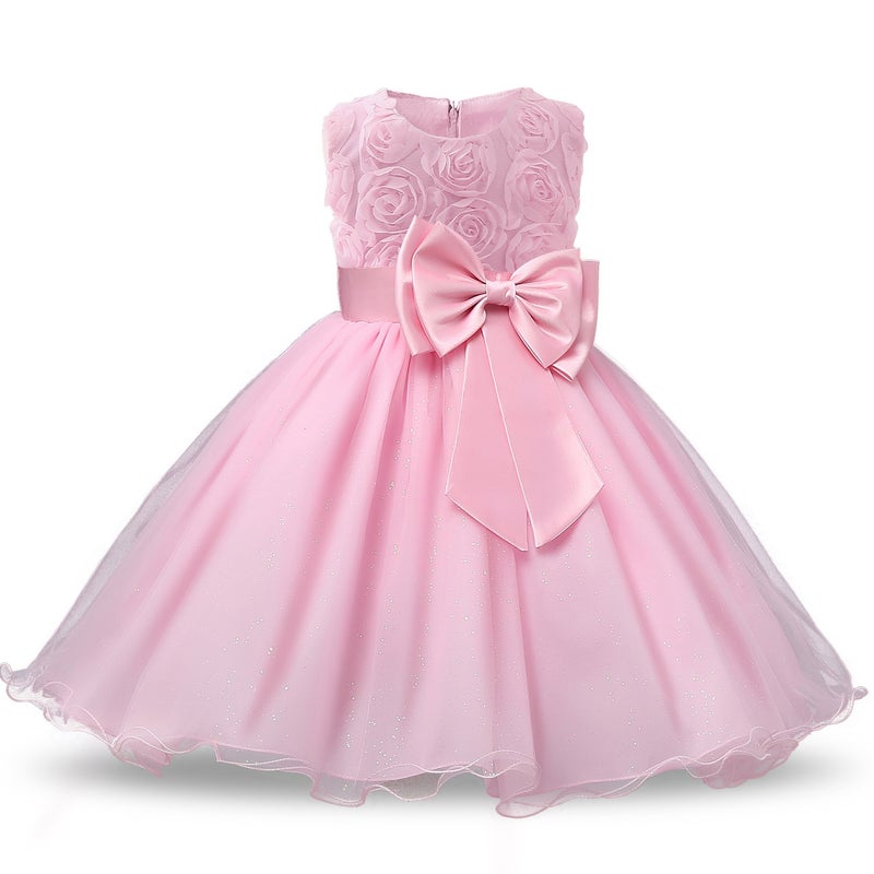 NNJXD Girl Sleeveless Lace 3D Flower Tutu Holiday Princess Dresses Size 5-6 Years Pink - Image 1